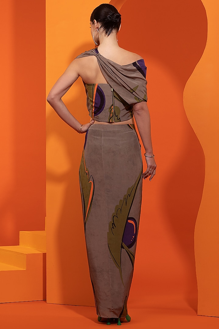 Olive & Purple Natural Crepe Printed Skirt Set by Nautanky By Nilesh Parashar at Pernia's Pop Up Shop