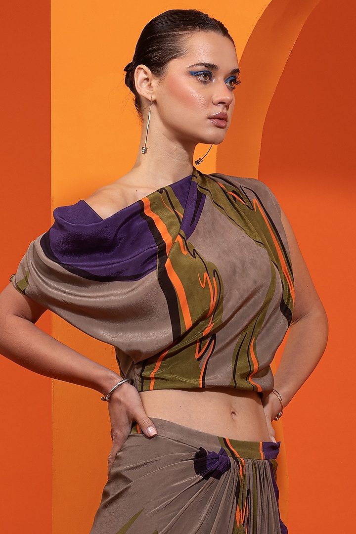 Olive & Purple Natural Crepe Printed Skirt Set by Nautanky By Nilesh Parashar at Pernia's Pop Up Shop