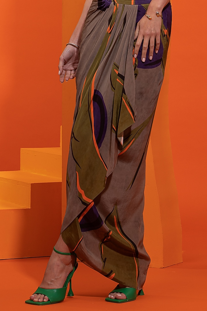 Olive & Purple Natural Crepe Printed Skirt Set by Nautanky By Nilesh Parashar at Pernia's Pop Up Shop