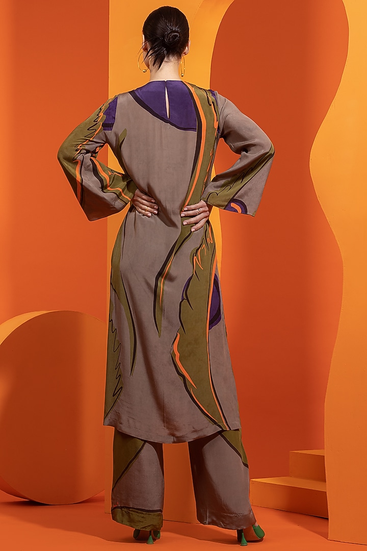Olive & Purple Natural Crepe Printed Kurta Set by Nautanky By Nilesh Parashar at Pernia's Pop Up Shop