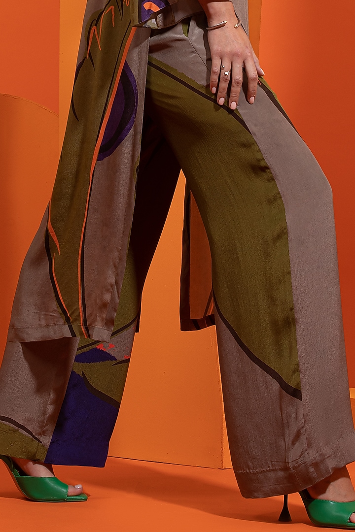 Olive & Purple Natural Crepe Printed Kurta Set by Nautanky By Nilesh Parashar at Pernia's Pop Up Shop