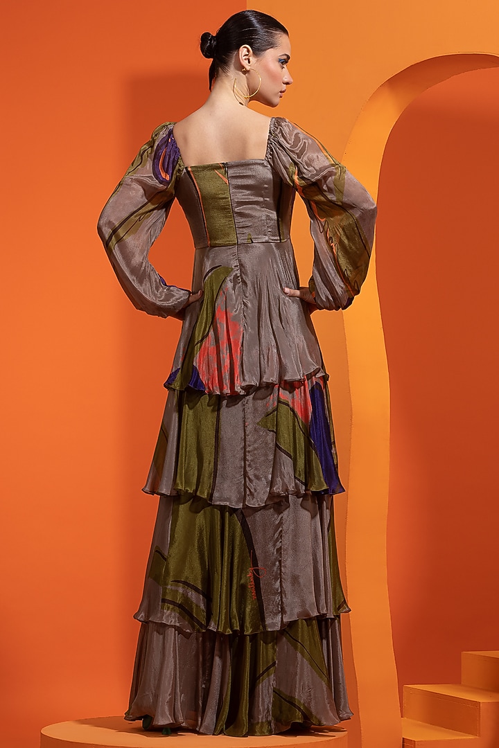 Olive & Purple Chiffon Printed Vacation Dress by Nautanky By Nilesh Parashar at Pernia's Pop Up Shop