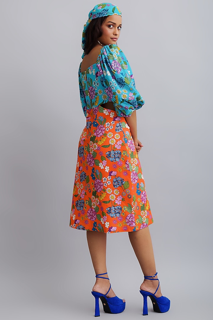 Tangy Orange & Blue Printed Cut-Out Vacation Dress by Nautanky By Nilesh Parashar at Pernia's Pop Up Shop