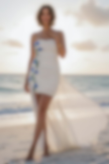 Ivory Soft Net Sequins Embroidered Mini Cocktail Dress by Nautanky By Nilesh Parashar at Pernia's Pop Up Shop