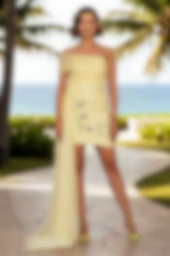 Butter Yellow Soft Net Sequins Embroidered Mini Cocktail Dress by Nautanky By Nilesh Parashar at Pernia's Pop Up Shop