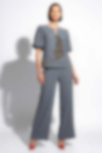 Grey Italian Crepe Leopard Hand Embroidered Co-Ord Set by Nautanky By Nilesh Parashar at Pernia's Pop Up Shop