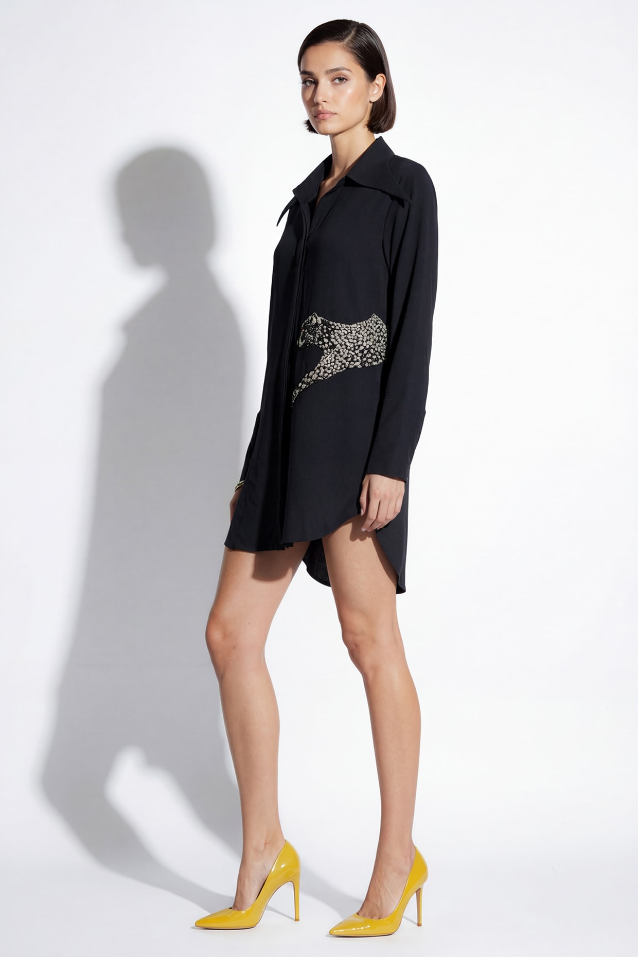 Nautanky By Nilesh Parashar Jet Black Italian Crepe Bead Embroidered Shirt Dress