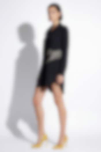 Jet Black Italian Crepe Bead Embroidered Shirt Vacation Dress by Nautanky By Nilesh Parashar at Pernia's Pop Up Shop