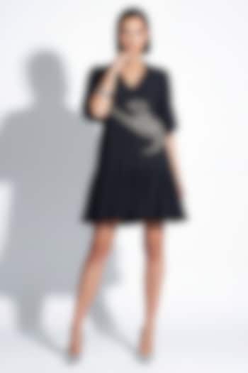 Jet Black Italian Crepe Bead Embroidered A-Line Vacation Dress by Nautanky By Nilesh Parashar at Pernia's Pop Up Shop