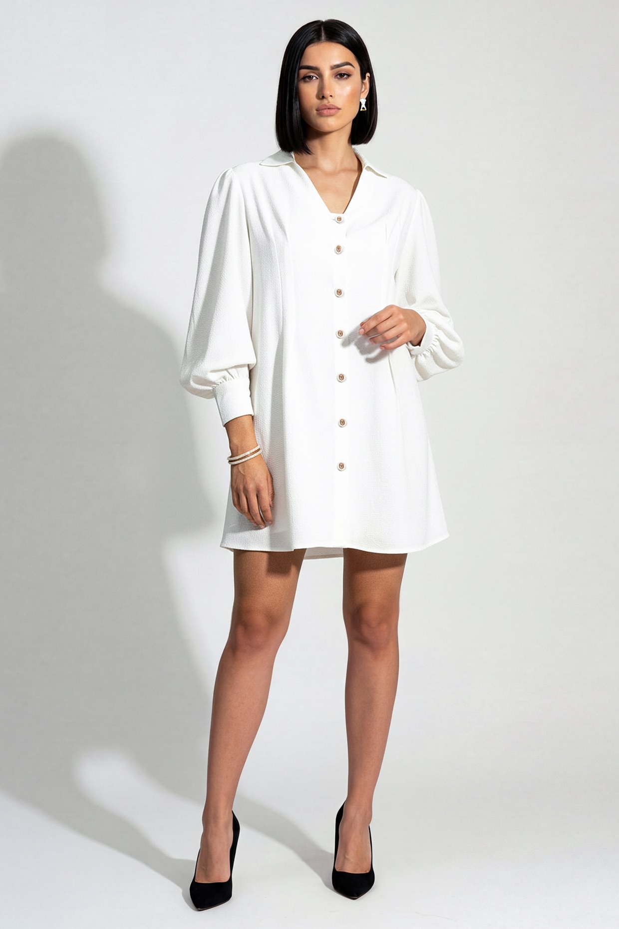 Nautanky By Nilesh Parashar White Italian Crepe Bead Embroidered Dress