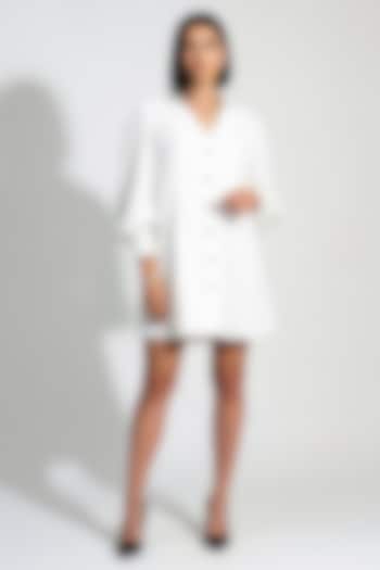 White Italian Crepe Bead Embroidered Vacation Dress by Nautanky By Nilesh Parashar at Pernia's Pop Up Shop