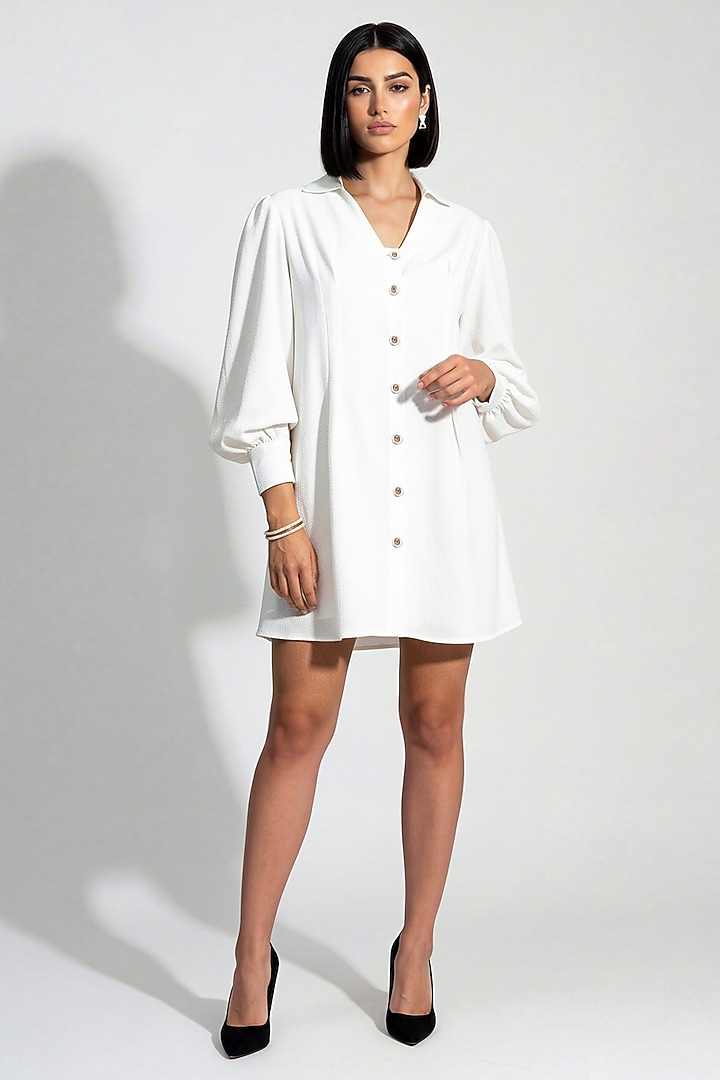 White Italian Crepe Bead Embroidered Vacation Dress by Nautanky By Nilesh Parashar at Pernia's Pop Up Shop