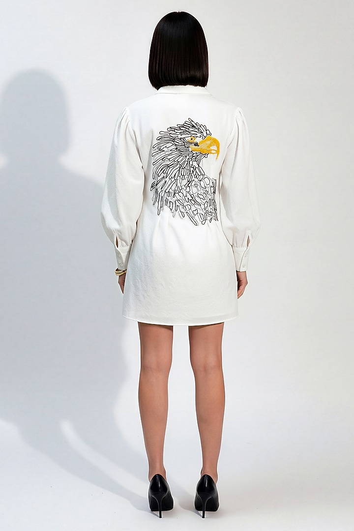 White Italian Crepe Bead Embroidered Vacation Dress by Nautanky By Nilesh Parashar at Pernia's Pop Up Shop