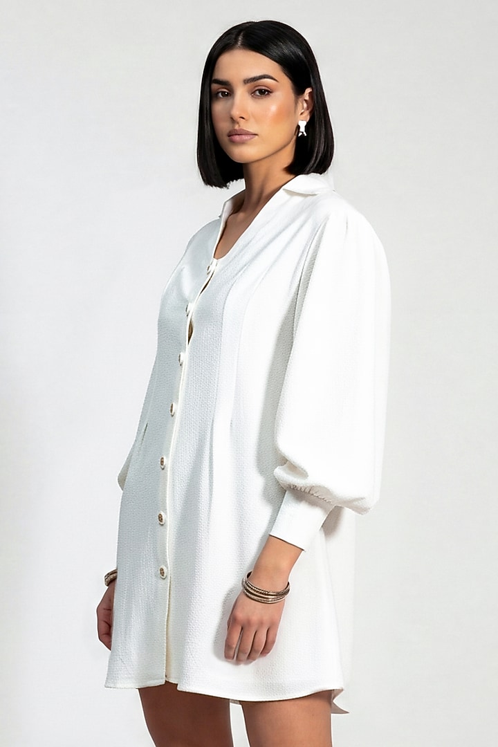 White Italian Crepe Bead Embroidered Vacation Dress by Nautanky By Nilesh Parashar at Pernia's Pop Up Shop