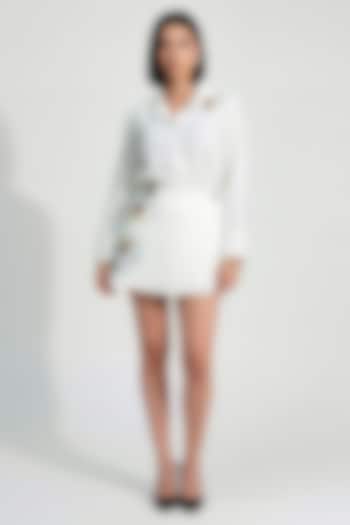 White Italian Crepe Bead Embroidered Co-Ord Set by Nautanky By Nilesh Parashar at Pernia's Pop Up Shop