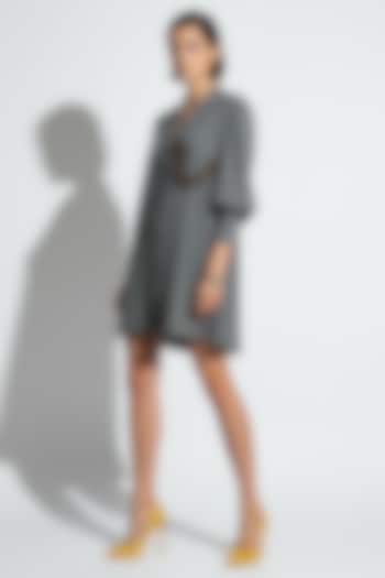 Grey Italian Crepe Bead Snake Embroidered Vacation Dress by Nautanky By Nilesh Parashar at Pernia's Pop Up Shop