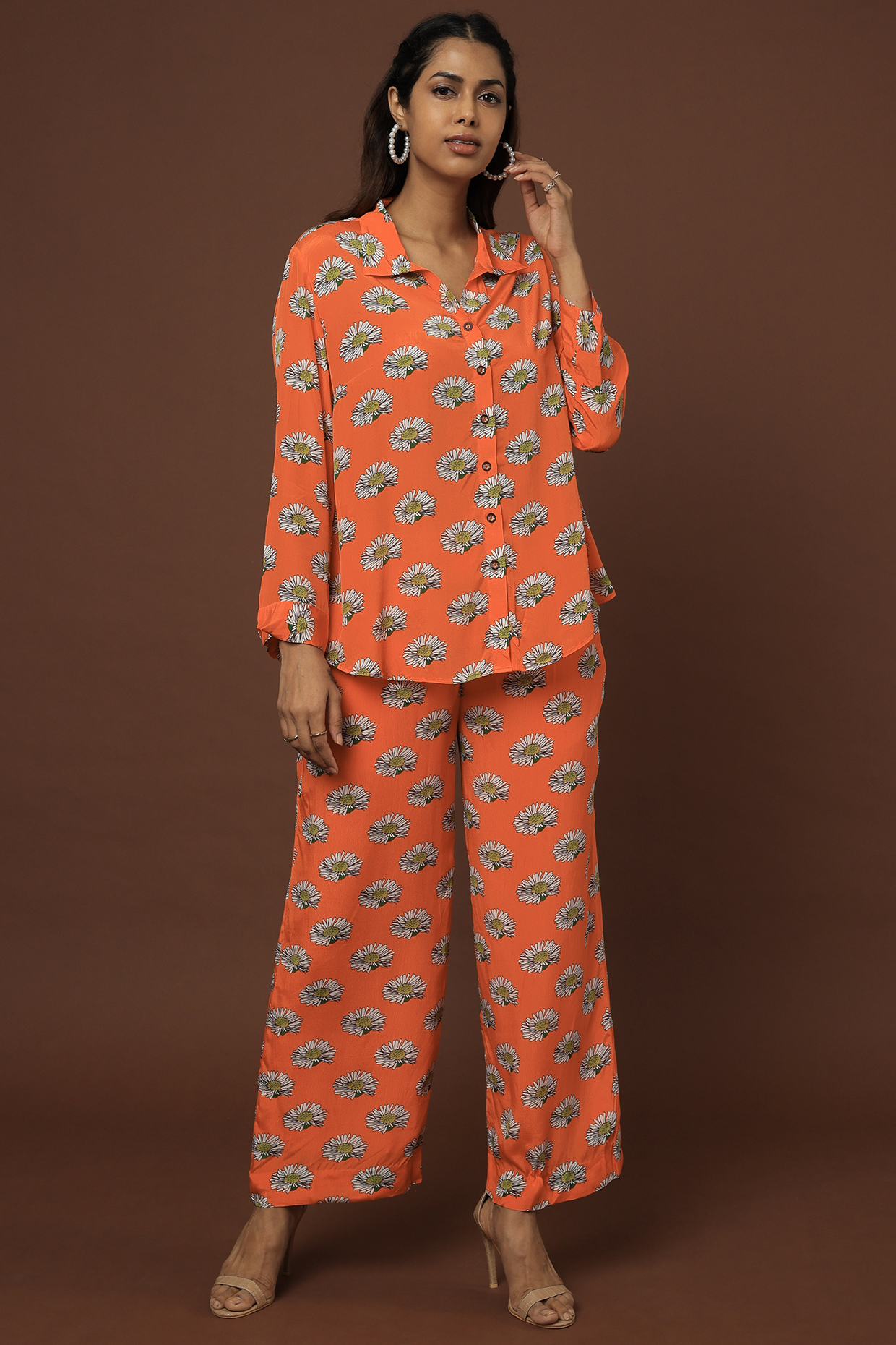Orange Crepe Printed Co-Ord Set by Nautanky By Nilesh Parashar at Pernia's Pop Up Shop