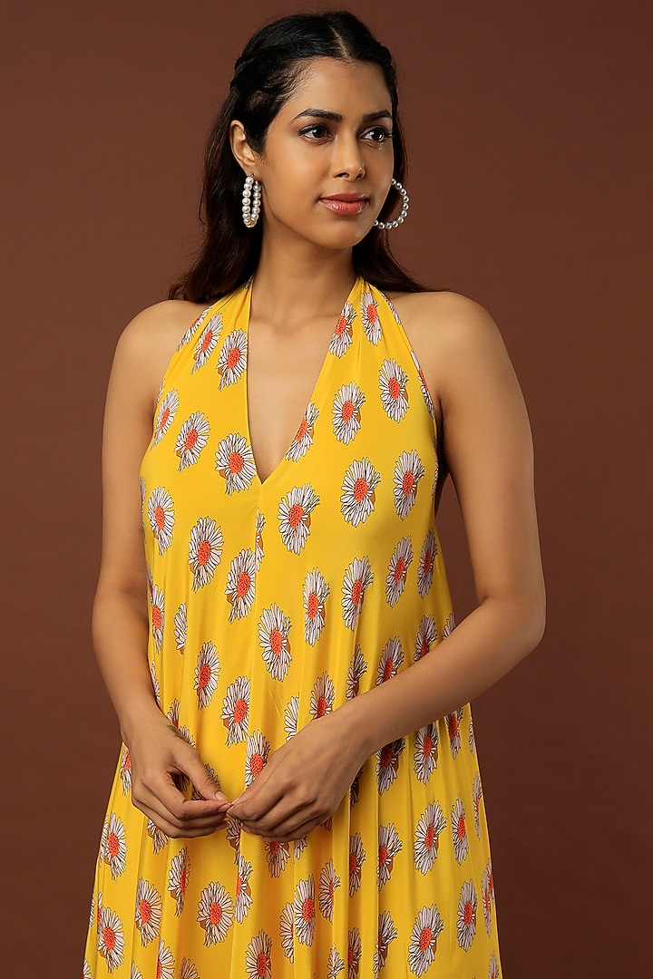 Yellow Printed Vacation Dress by Nautanky By Nilesh Parashar at Pernia's Pop Up Shop
