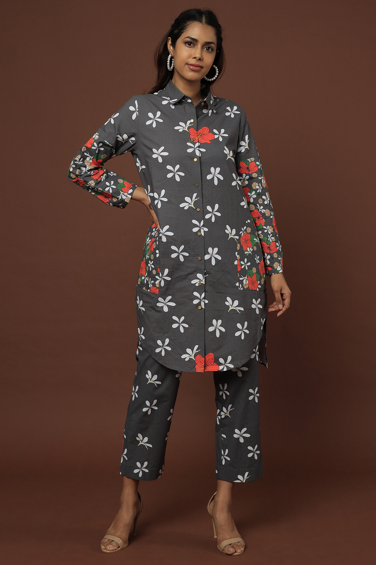 Grey Printed Co-Ord Set by Nautanky By Nilesh Parashar at Pernia's Pop Up Shop