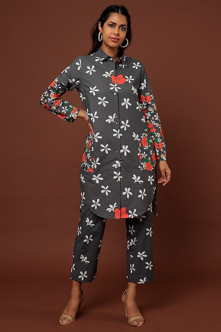 Grey Printed Co-Ord Set by Nautanky By Nilesh Parashar at Pernia's Pop Up Shop