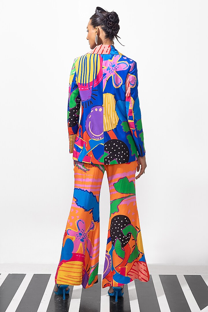 Multi-Colored Natural Crepe Printed Blazer Set by Nautanky By Nilesh Parashar at Pernia's Pop Up Shop