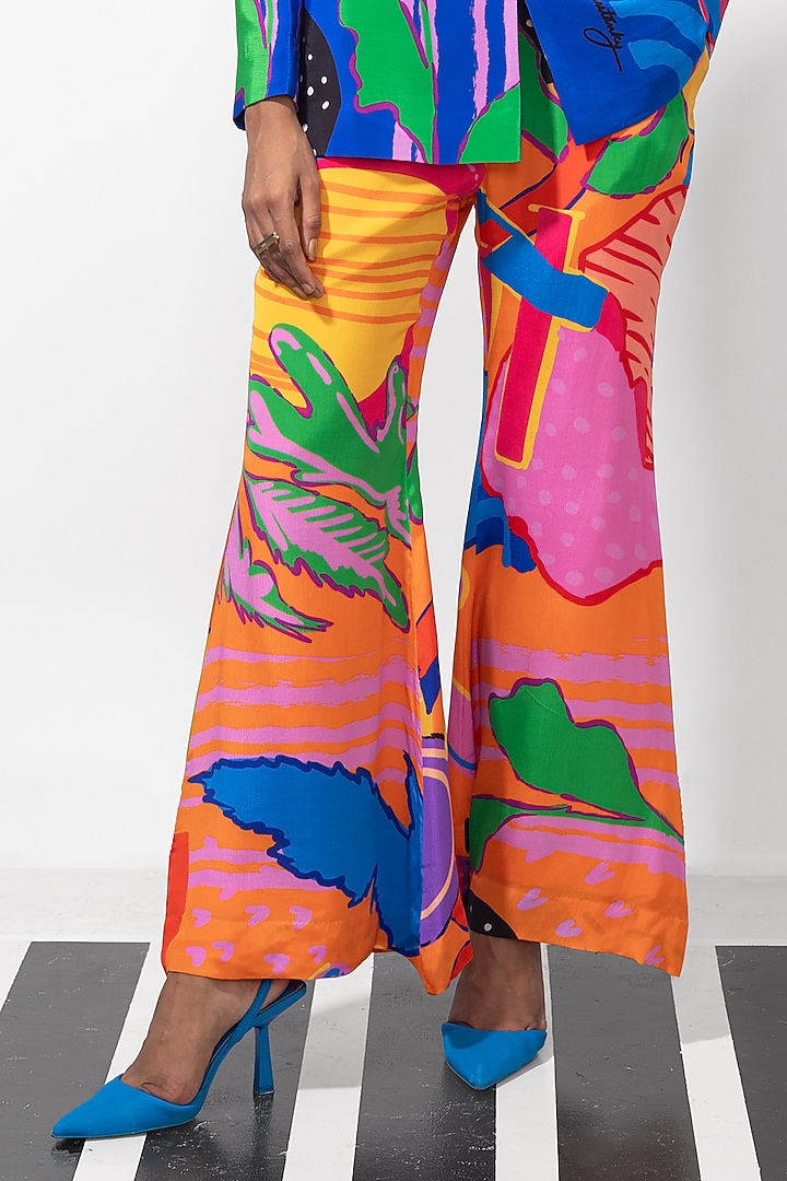 Multi-Colored Natural Crepe Printed Blazer Set by Nautanky By Nilesh Parashar at Pernia's Pop Up Shop