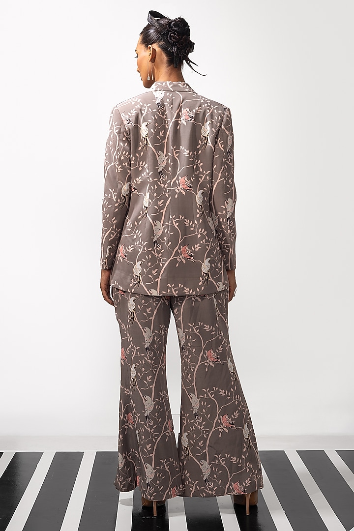 Grey & Pink Natural Crepe Printed Blazer Set by Nautanky By Nilesh Parashar at Pernia's Pop Up Shop