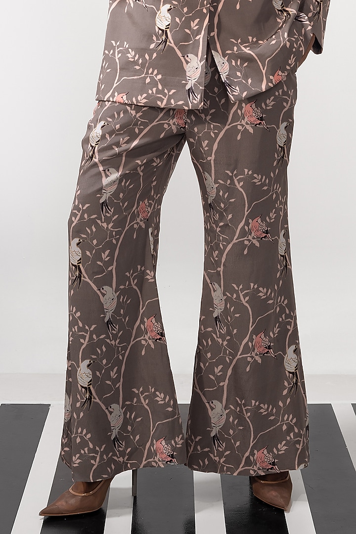 Grey & Pink Natural Crepe Printed Blazer Set by Nautanky By Nilesh Parashar at Pernia's Pop Up Shop