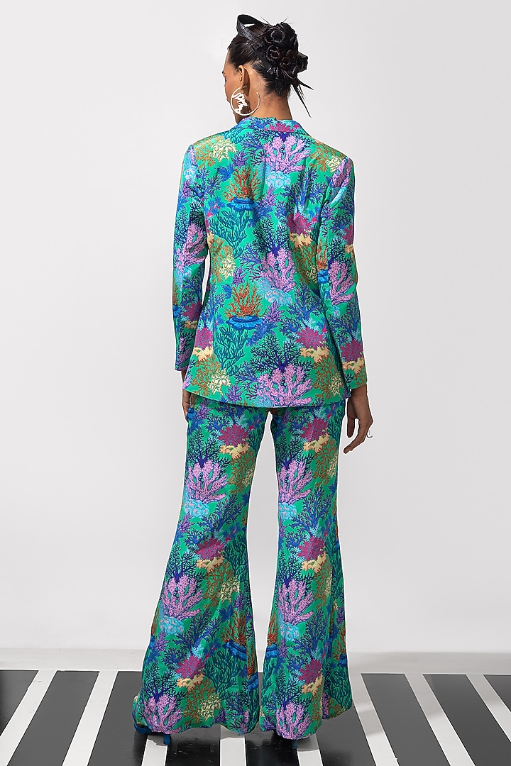 Green & Multi-Colored Natural Crepe Printed Blazer Set by Nautanky By Nilesh Parashar at Pernia's Pop Up Shop