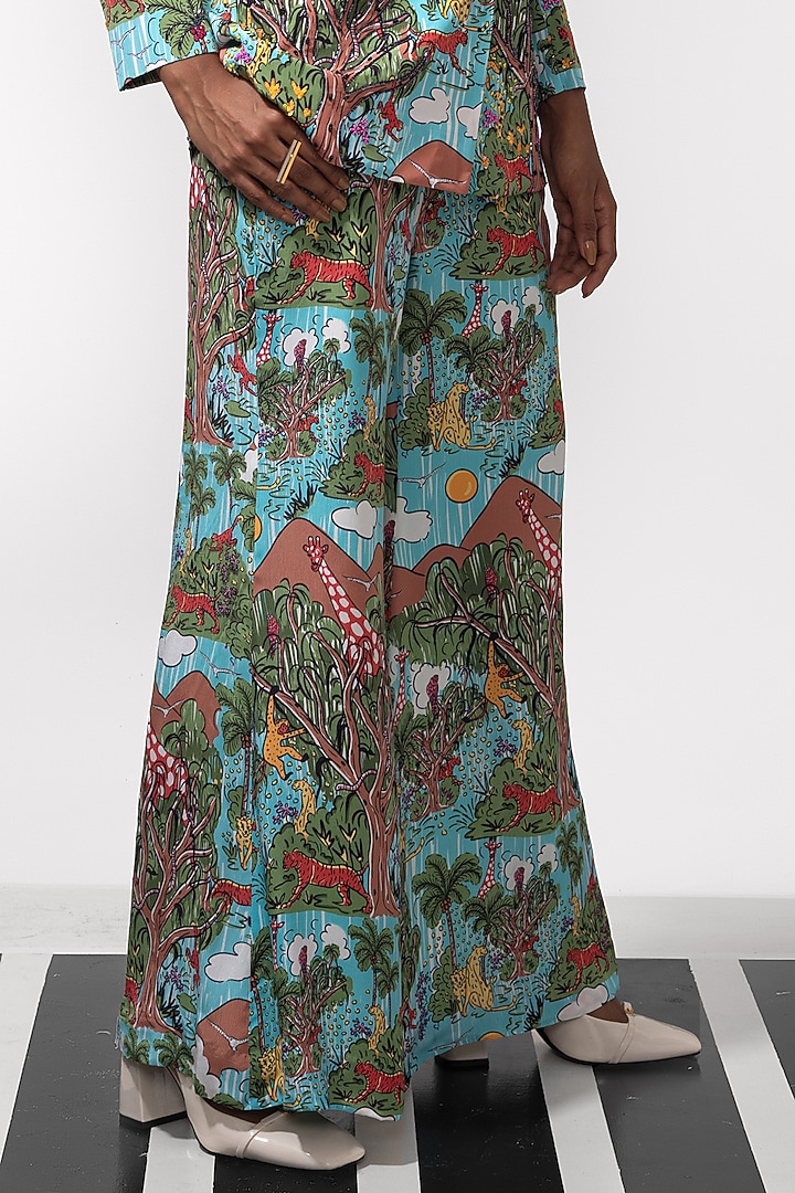 Multi-Colored Natural Crepe Printed and Embroidered Blazer Set by Nautanky By Nilesh Parashar at Pernia's Pop Up Shop