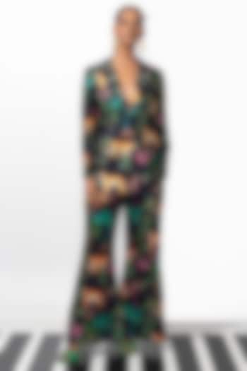 Black & Multi-Colored Satin Printed Blazer Set by Nautanky By Nilesh Parashar at Pernia's Pop Up Shop