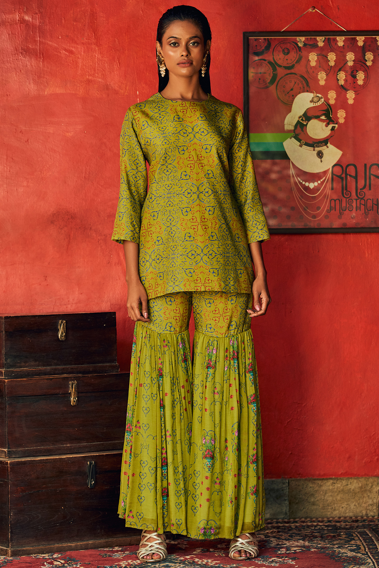 Bright Green Party Wear Sharara Set by Nautanky By Nilesh Parashar at Pernia's Pop Up Shop