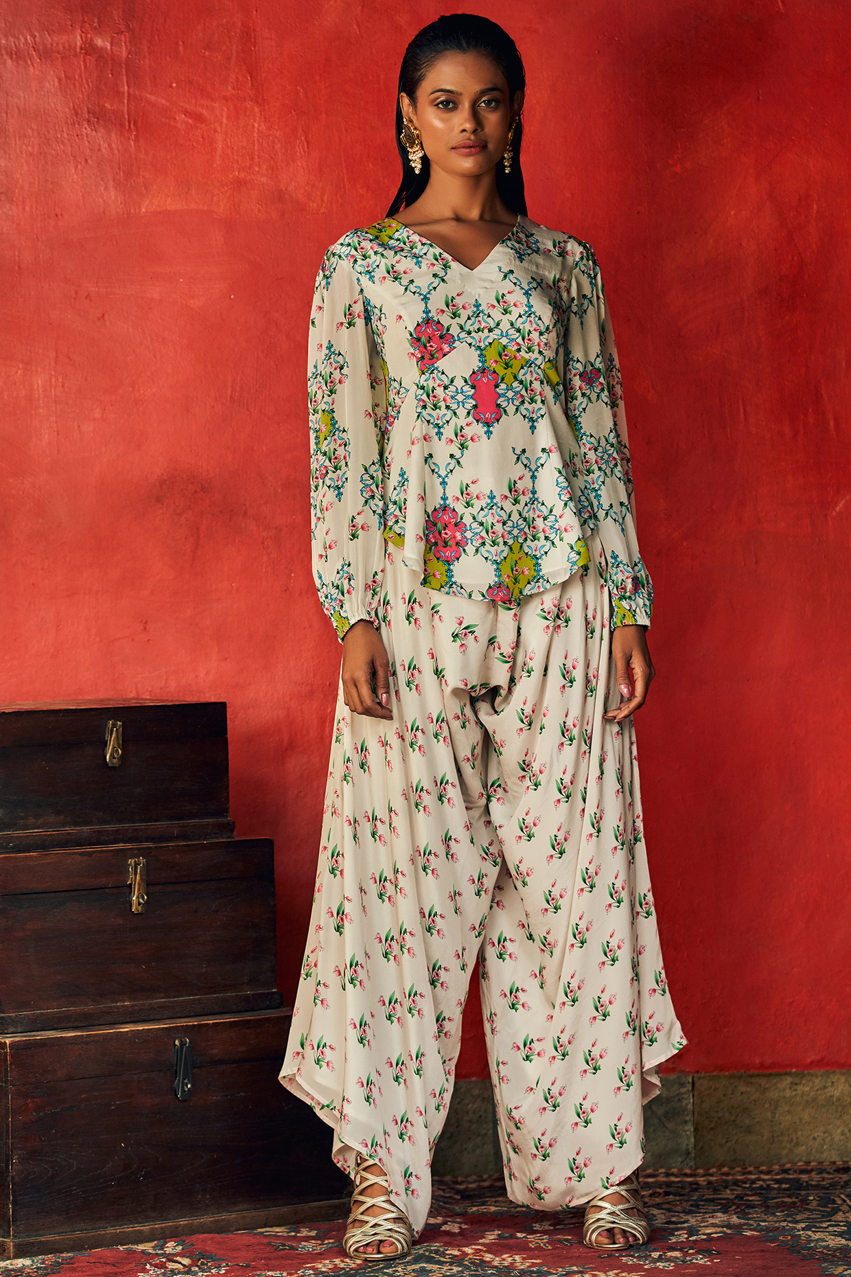 White Crepe Pant Set by Nautanky By Nilesh Parashar at Pernia's Pop Up Shop