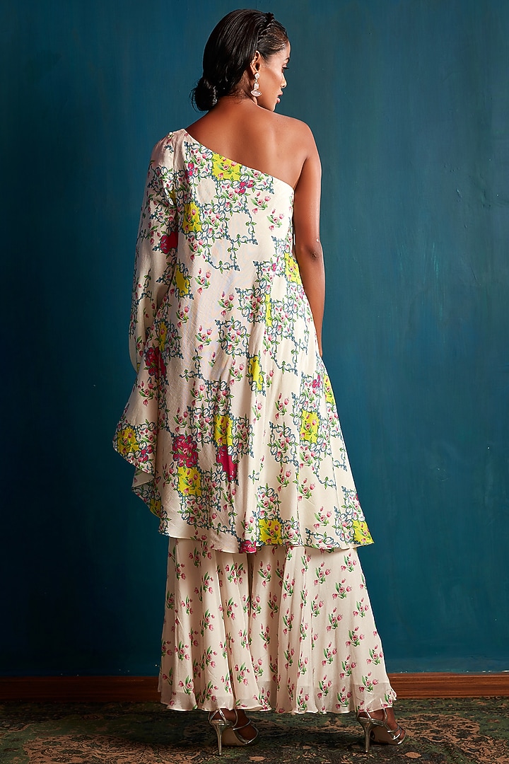 White Crepe Party Wear Sharara Set by Nautanky By Nilesh Parashar at Pernia's Pop Up Shop