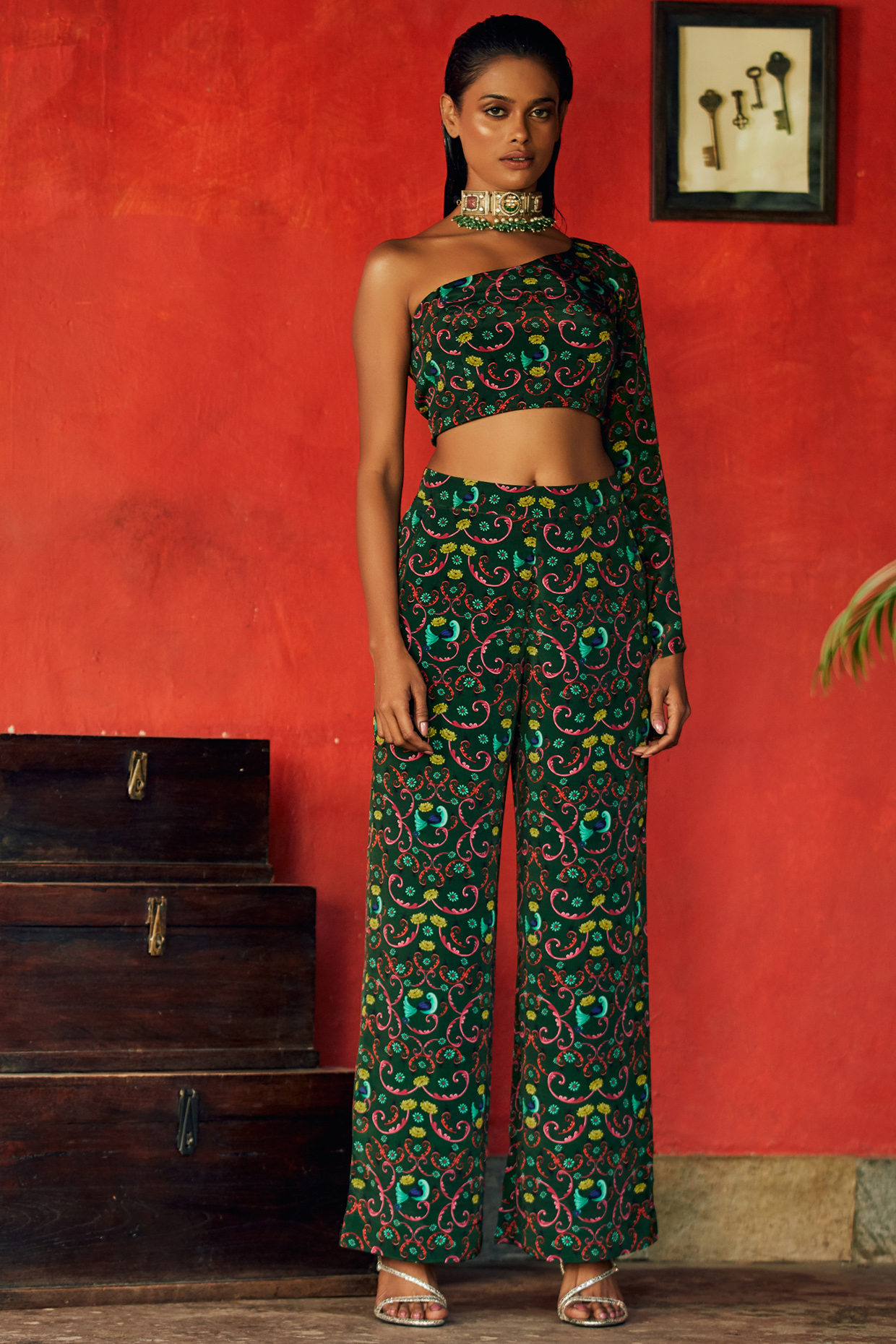 Green Pleated Pant Set by Nautanky By Nilesh Parashar at Pernia's Pop Up Shop