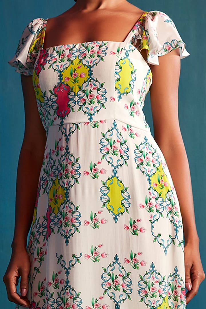 Ivory Ruffled Maxi Vacation Dress by Nautanky By Nilesh Parashar at Pernia's Pop Up Shop