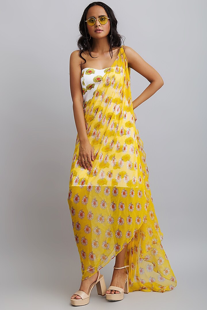 Ivory Printed Tube Summer Dress by Nautanky By Nilesh Parashar at Pernia's Pop Up Shop