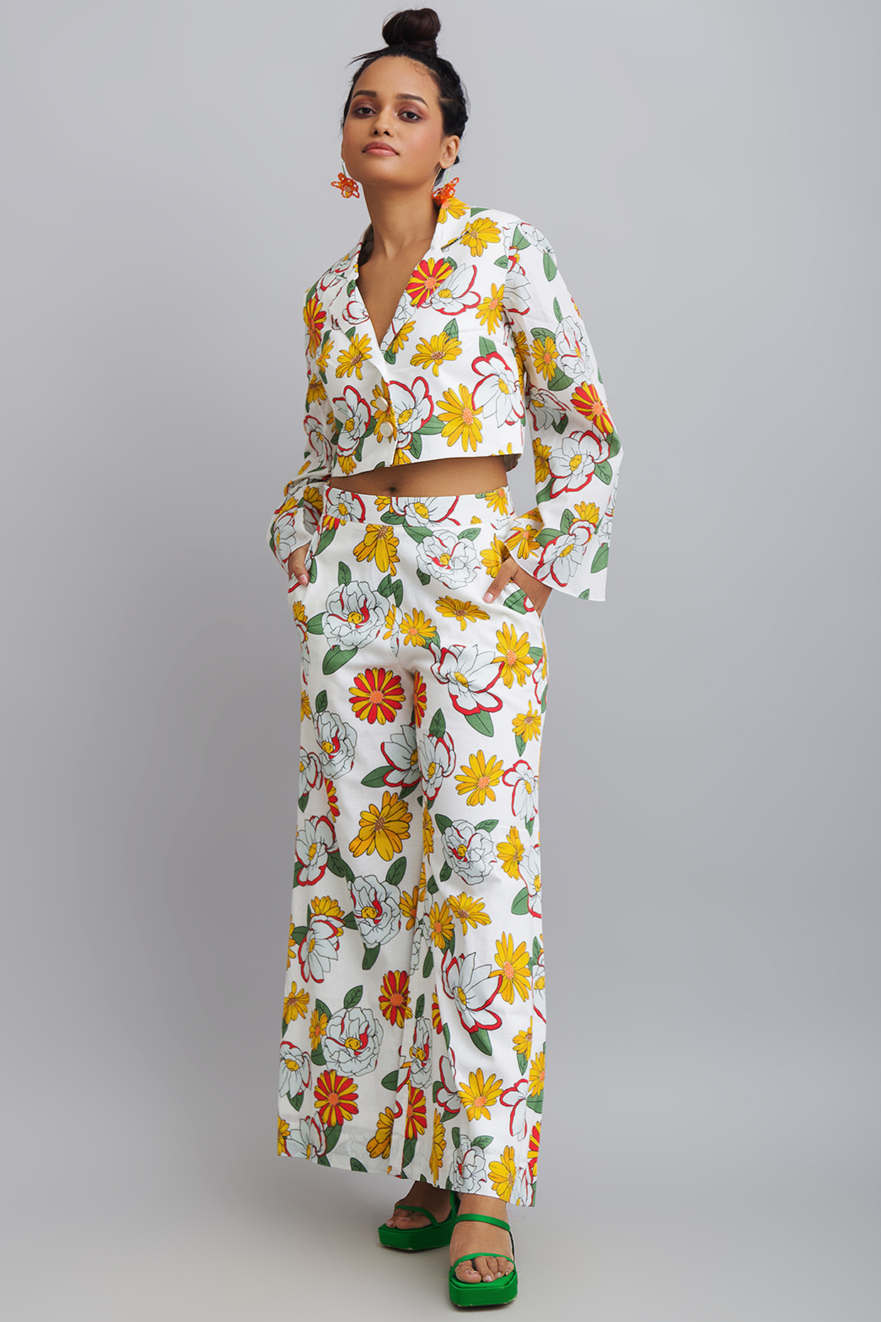 White Cotton Printed Pant Set by Nautanky By Nilesh Parashar at Pernia's Pop Up Shop