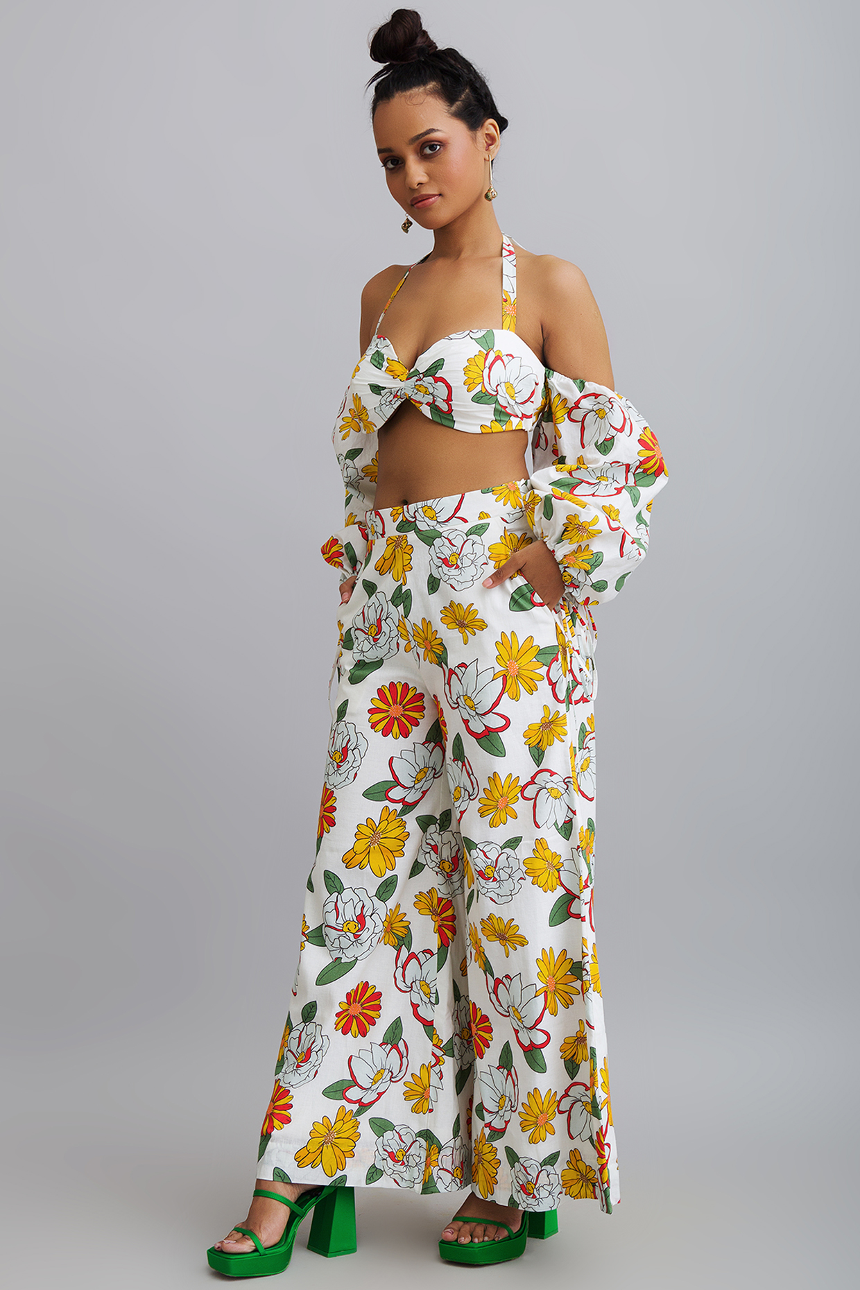 White Cotton Printed Pant Set by Nautanky By Nilesh Parashar at Pernia's Pop Up Shop