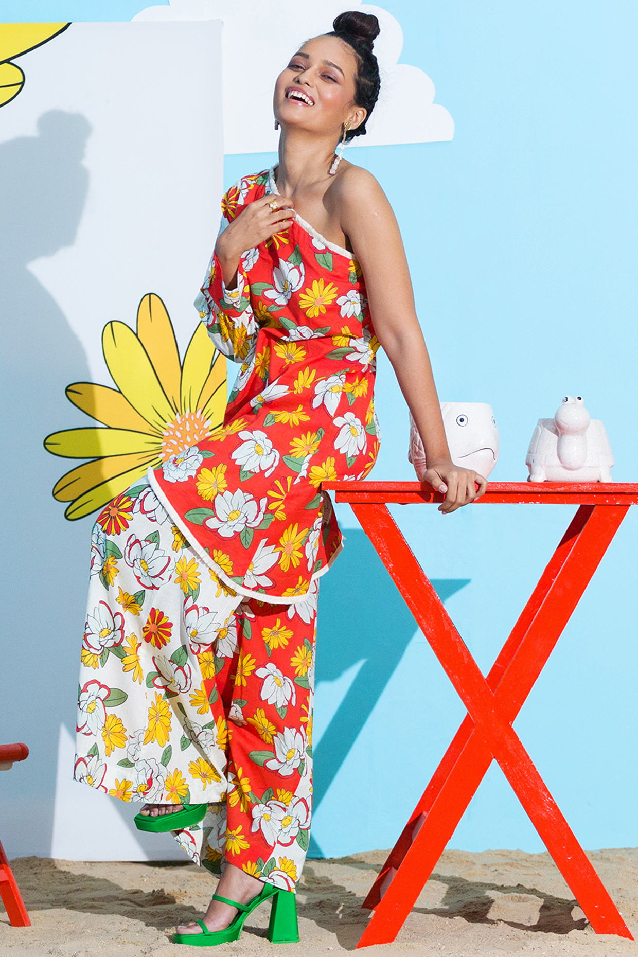 Tangy Red Printed Pant Set by Nautanky By Nilesh Parashar at Pernia's Pop Up Shop
