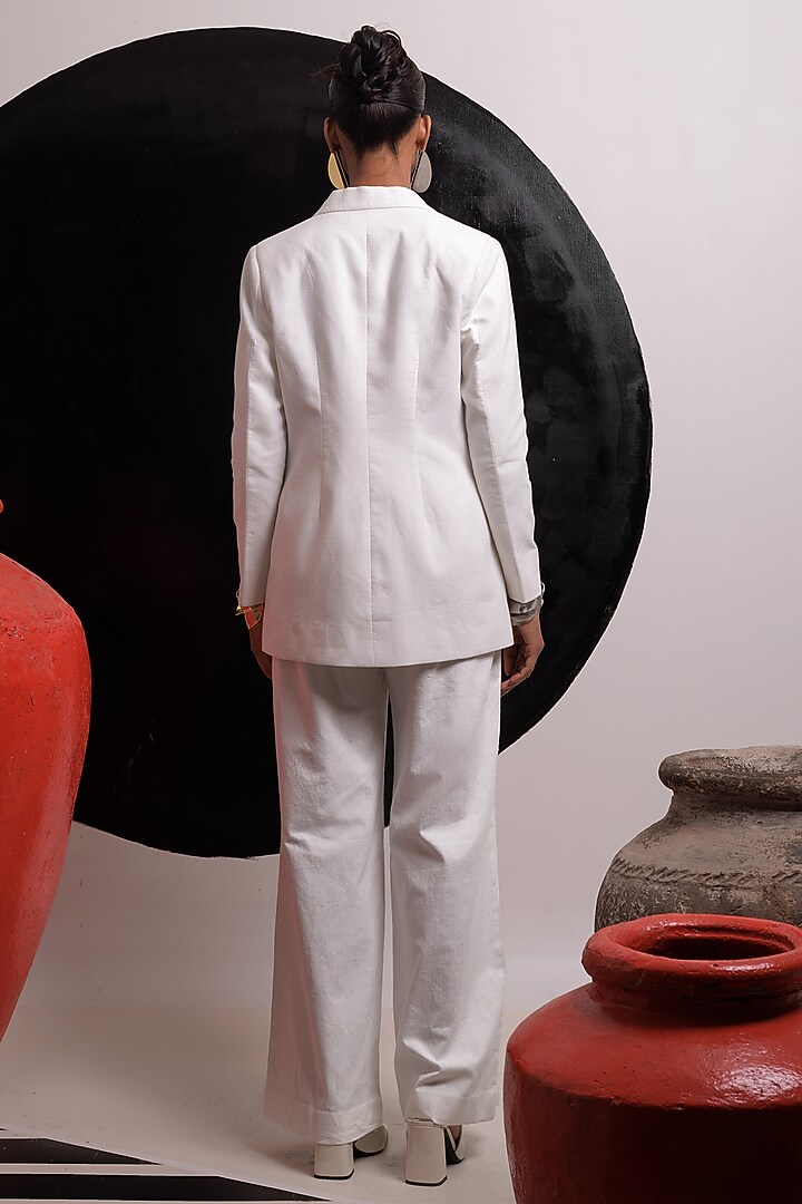 Ivory Handwoven Cotton Blazer Set by Nautanky By Nilesh Parashar at Pernia's Pop Up Shop