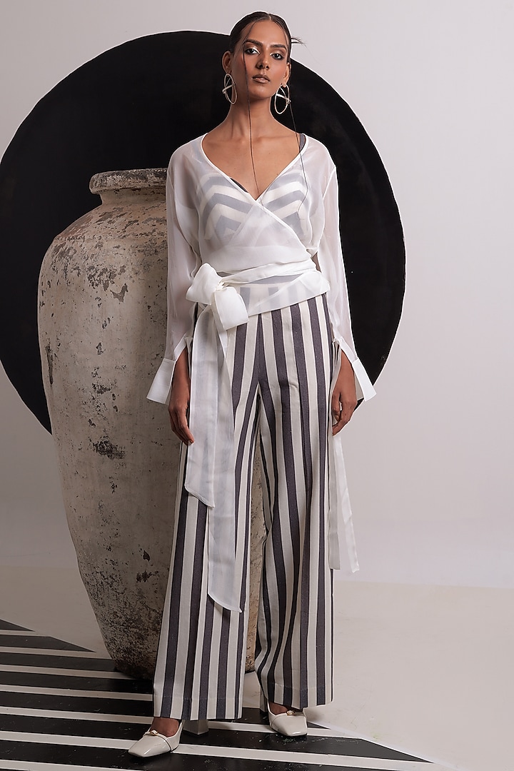 Ivory Organza & Handwoven Cotton Co-Ord Set by Nautanky By Nilesh Parashar at Pernia's Pop Up Shop