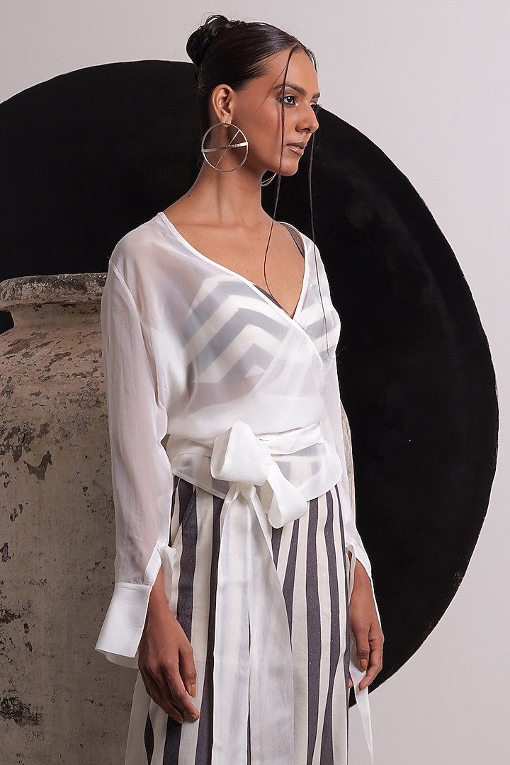 Ivory Organza & Handwoven Cotton Co-Ord Set by Nautanky By Nilesh Parashar at Pernia's Pop Up Shop