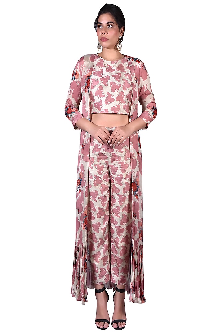 Blush Pink & Ivory Printed Pant Set by Nautanky By Nilesh Parashar
