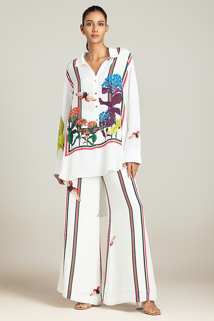 White Natural Crepe Floral Printed Co-Ord Set by Nautanky By Nilesh Parashar at Pernia's Pop Up Shop