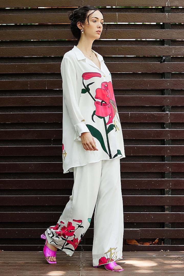 White Natural Crepe Floral Printed Co-Ord Set by Nautanky By Nilesh Parashar at Pernia's Pop Up Shop
