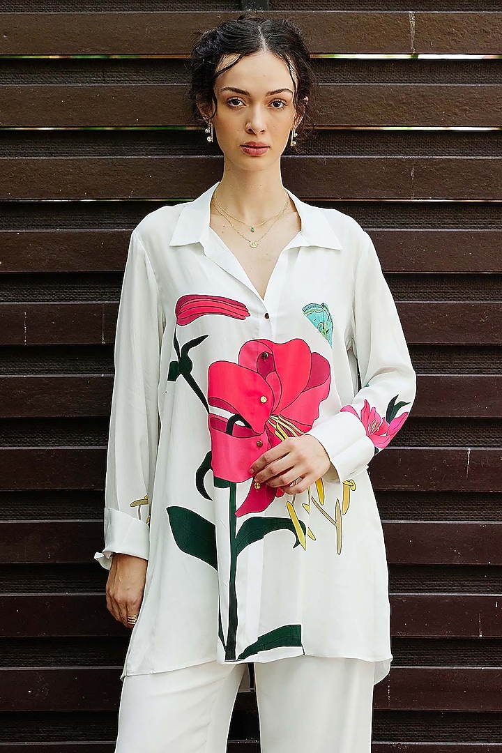 White Natural Crepe Floral Printed Co-Ord Set by Nautanky By Nilesh Parashar at Pernia's Pop Up Shop