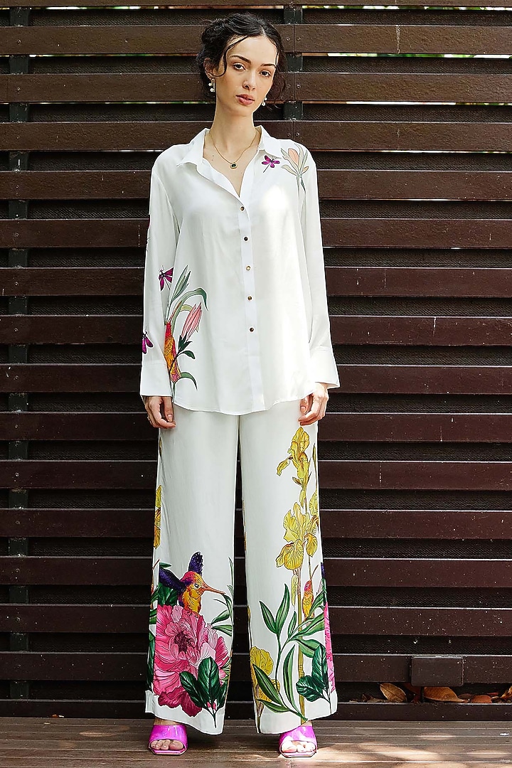 White Natural Crepe Floral Printed Co-Ord Set by Nautanky By Nilesh Parashar at Pernia's Pop Up Shop