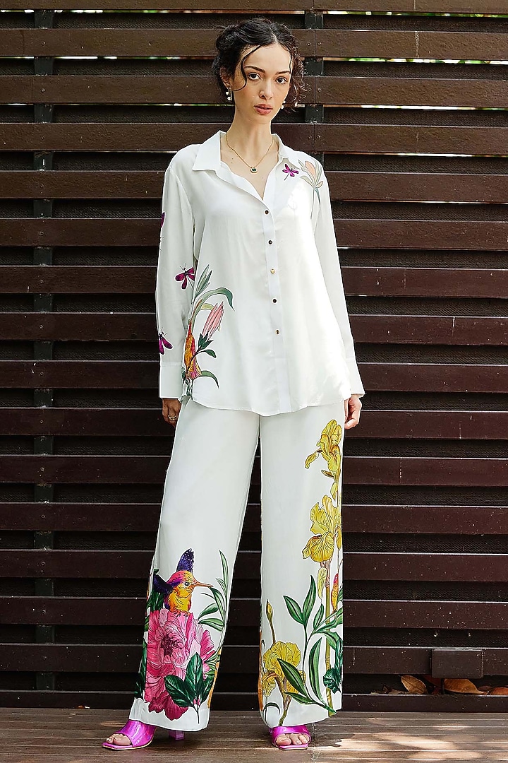 White Natural Crepe Floral Printed Co-Ord Set by Nautanky By Nilesh Parashar at Pernia's Pop Up Shop