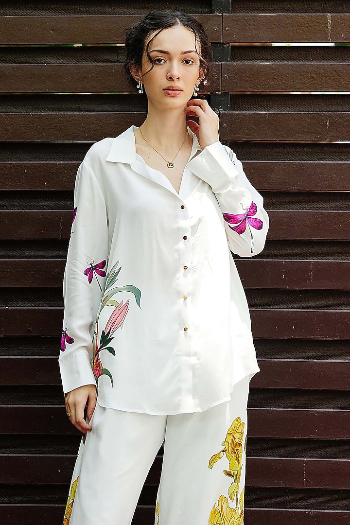 White Natural Crepe Floral Printed Co-Ord Set by Nautanky By Nilesh Parashar at Pernia's Pop Up Shop